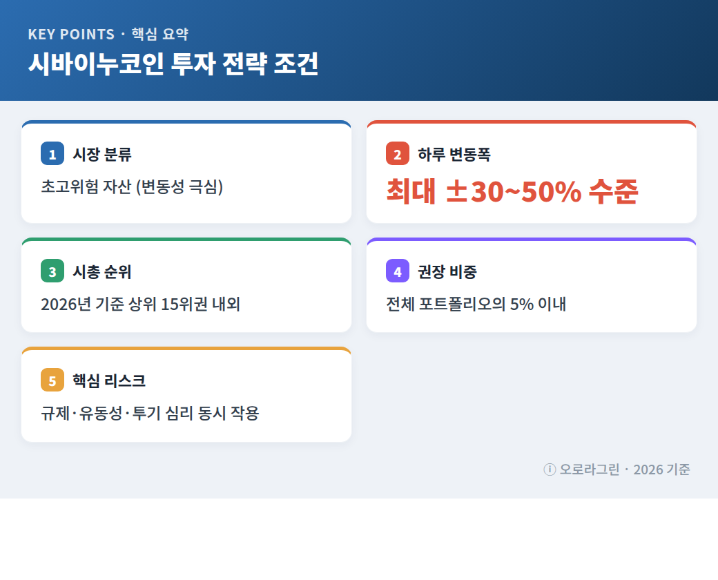 시바이누코인 투자 전략 조건 핵심 요약 인포그래픽