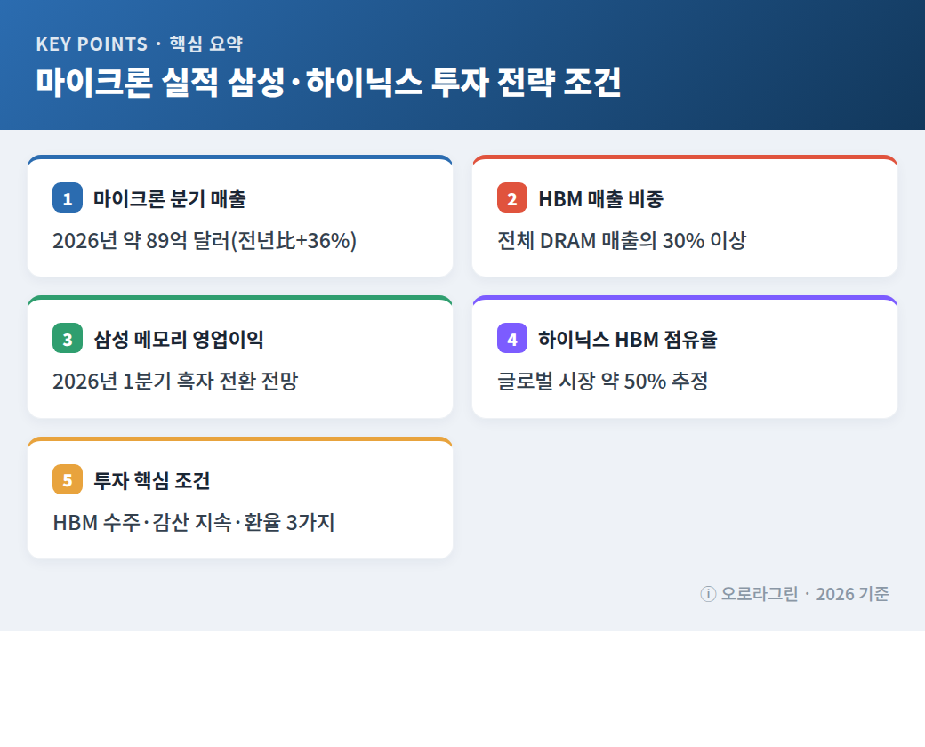 마이크론 실적 삼성·하이닉스 투자 전략 조건 핵심 요약 인포그래픽